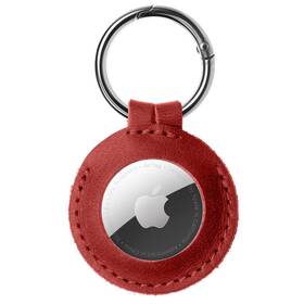 Puzdro FIXED Case pre AirTag z pravej hovädzej kože s karabínou červené

