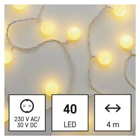 Vianočné osvetlenie EMOS 40 LED cherry reťaz - guličky 2,5 cm, 4 m, vonkajšia aj vnútorná, teplá biela, časovač 

