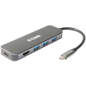USB Hub D-Link 5v1 z USB-C na HDMI a funkciou Power Delivery sivý


