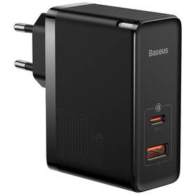 Nabíjačka do siete Baseus GaN5 Pro, USB-C + USB-A 100W čierna

