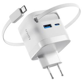 Nabíjačka do siete Epico UltraBoost Retractable GaN 65W EA65c s USB-C kabelem 0,7m biela

