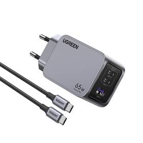 Nabíjačka do siete UGREEN Nexode Pro 65W GaN, 2x USB-C, 1xUSB-A strieborná

