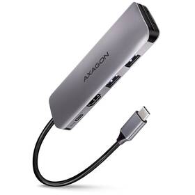 USB Hub Axagon USB 3.2 Gen 1 húb, 2x USB-A, HDMI, SD/microSD slot, PD 100W, kábel USB-C 20cm sivý

