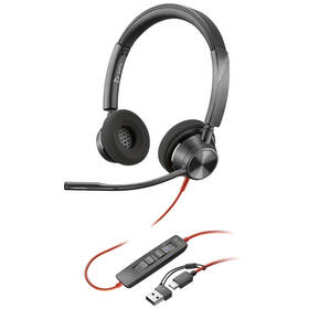 Headset HP Poly Blackwire 3320 MS, USB-C/A adaptér, stereo čierny

