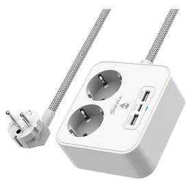 Kábel predlžovací Viking AC23, 2x zásuvka, 2x USB, 1x USB-C, 1,5m biely

