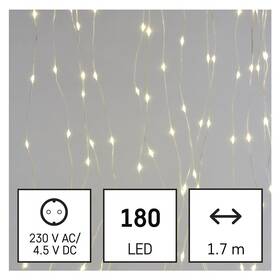 Vianočné osvetlenie EMOS 180 LED drop řetěz – záclona, 1,7x1,5 m, venkovní i vnitřní, teplá bílá, programy 


