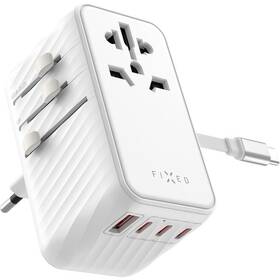 Cestovný adaptér FIXED Voyager 85W pre EU/UK a USA/AUS, 4 x USB-C/1x USB, GaN, PD 85W biely

