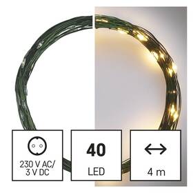 Vianočné osvetlenie EMOS 40 LED nano reťaz zelená, 4 m, vonkajšia aj vnútorná, teplá biela, časovač 

