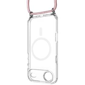 Kryt na mobil FIXED MagPure Neck s ružovou šnúrkou na krk na Apple iPhone Air priehľadný

