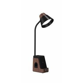 Stolná lampička IMMAX IDEAL, Qi nabíjanie, CCT, 8W, 800lm, budík s hodinami čierna/hnedá

