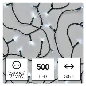 Vianočné osvetlenie EMOS 500 LED reťaz, 50 m, vonkajšia aj vnútorná, studená biela, časovač 
