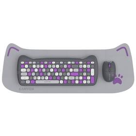 Klávesnica s myšou Canyon Kitty edícia HSET-W6 bezdrôtový set + podložka, CZ layout sivá/fialová

