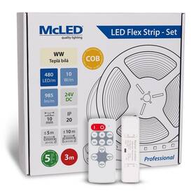 LED pásik McLED súprava 3 m + Prijímač Nano, 480 LED/m, WW, 985 lm/m, vodič 3 m 

