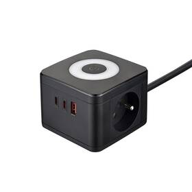 Kábel predlžovací Viking YC23LB, 2x zásuvka, 1x USB-A, 2x USB-C, svetlo, vypínač, 1,4 m čierny

