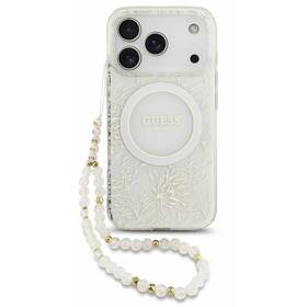 Kryt na mobil Guess IML Flowers Allover Strap MagSafe na Apple iPhone 18 Pro biely

