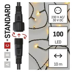 Spojovacia reťaz EMOS 100 LED Standard, 10 m, vonkajšia aj vnútorná, teplá biela, časovač 
