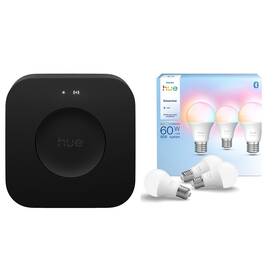 Inteligentná žiarovka Philips Essential Bluetooth, 8 W, A60, E27, White and Color Ambiance (3 ks) + Řídící jednotka Philips Hue Bridge Pro čierna

