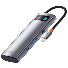 USB Hub Baseus Metal Gleam Series 7v1 HUB USB-C (USB-C PD 100W, USB-C, 2x USB 3.0, HDMI, SD/TF port) sivý

