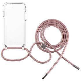 Kryt na mobil FIXED Pure Neck s ružovou šnúrkou na krk na Apple iPhone 7/8/SE (2020/2022) priehľadný

