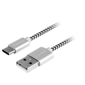 Kábel GoGEN USB / USB-C, 3m, opletený strieborná farba
