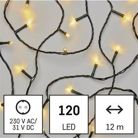 LED reťaz EMOS 120LED reťaz, 12 m, vonkajšia aj vnútorná, teplá biela, programy, časovač 

