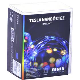 Vianočné osvetlenie TESLA lighting nano reťaz 50 LED, RGB, 5m + 30cm kábel, 3x AA batérie, časovač, IP44 

