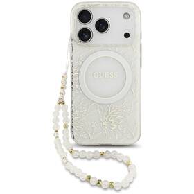 Kryt na mobil Guess IML Flowers Allover Strap MagSafe na Apple iPhone 17 Pro biely

