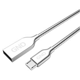 Kábel GND USB/micro USB, 1m, opletený, oceľový strieborný

