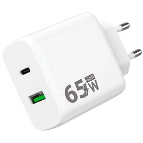 Nabíjačka do siete WG 1xUSB-A,1xUSB-C, GaN, PD 65W biela

