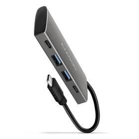 USB Hub Axagon USB 3.2 Gen 2 10 Gb/s húb, 2x USB-A, 2x USB-C, kábel USB-C 13cm sivá farba
