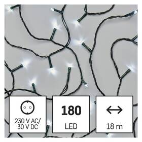 Vianočné osvetlenie EMOS 180 LED reťaz, 18 m, vonkajšia aj vnútorná, studená biela, časovač 
