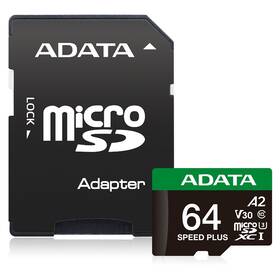 Pamäťová karta ADATA Speed Plus MicroSDXC 64GB, U3 (160R/140W) + SD adaptér čierna

