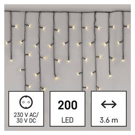Vianočné osvetlenie EMOS 200 LED cencúle, 3,6 m, vonkajšie aj vnútorné, teplá biela, programy 

