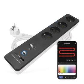 Kábel predlžovací EMOS GoSmart, 4x zásuvka, 1x USB, 1x USB-C, vypínač, meranie spotreby, 2m čierny/biely

