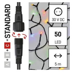 Spojovacia reťaz EMOS 50 LED Standard, 5 m, vonkajšie aj vnútorné, multicolor, časovač 

