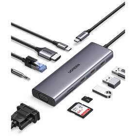 Dokovacia stanica UGREEN USB-C/3×USB, SD, VGA, 3,5mm Jack, RJ45, HDMI sivá

