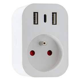 Inteligentná zásuvka IMMAX NEO LITE SMART, typ E, 2x USB, 1x USB-C, TUYA biela

