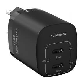 Nabíjačka do siete Cubenest S2D1, PD 2xUSB-C, GaN, 35W čierna

