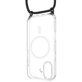 Kryt na mobil FIXED MagPure Neck s čiernou šnúrkou na krk na Apple iPhone 17 priehľadný

