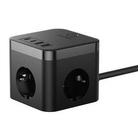Kábel predlžovací Baseus PowerCombo Cube, 30W, 3x zásuvka, 2x USB/2x USB-C čierny

