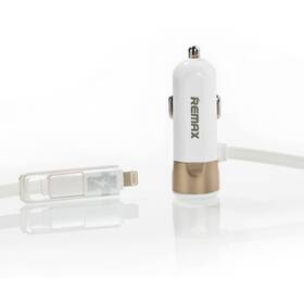 Adaptér do auta Remax s micro USB, lightning, 3,4A zlatý


