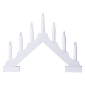 LED dekorácie EMOS 7 LED svietnik drevený biely, 29 cm, 2x AA, vnútorná, teplá biela, časovač 

