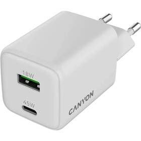 Nabíjačka do siete Canyon GaN USB-A/USB-C 45 W biela

