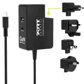 Sieťový adaptér PORT CONNECT GaN 100W Travel EU,US,UK a AU/CN plug, 2x USB-C PD a USB-A čierny


