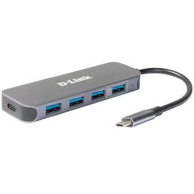 USB Hub D-Link USB-C na 4x USB 3.0 s funkciou Power Delivery sivý

