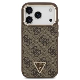 Kryt na mobil Guess 4G Strass Triangle Logo Gold Frame MagSafe na Apple iPhone 18 Pro hnedý

