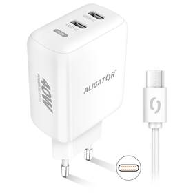 Nabíjačka do siete Aligator Power Delivery 40W, 2x USB-C + USB-C kábel biela

