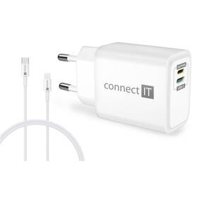 Nabíjačka do siete Connect IT 1x Lightning + 1×USB-C, 20W + kabel Lightning/USB-C biela

