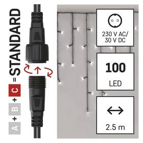 Spojovacia reťaz EMOS 100 LED Standard - cencúle, 2,5 m, vonkajšie, studená biela, časovač 
