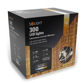 Vianočné osvetlenie Solight záves okenný, strieborný, 300x mini LED, časovač, 8 funkcií, USB 
